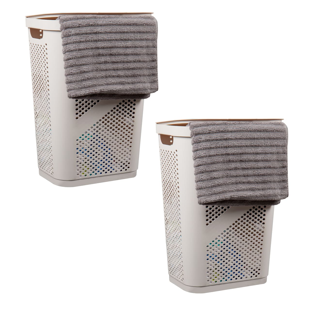 Mind Reader 60L Ventilated Slim Laundry Hamper with Cut Out Handles & Hinged Lid, 2ct.